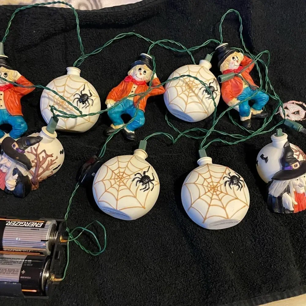 RARE Old World Christmas 1983 Halloween Witch Spider Scarecrow String Lights